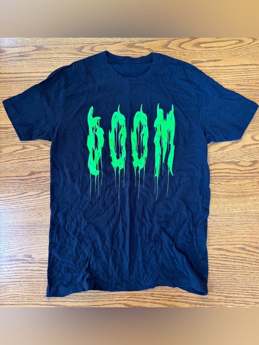 Doom band tee - Black Men's Graphic Tee with Neon Green 'BOOM' Print